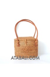 Ata mini tote handbag rattan handmade leather handle